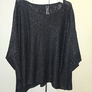 Anthropologie Black Sparkle Top Linen Boxy